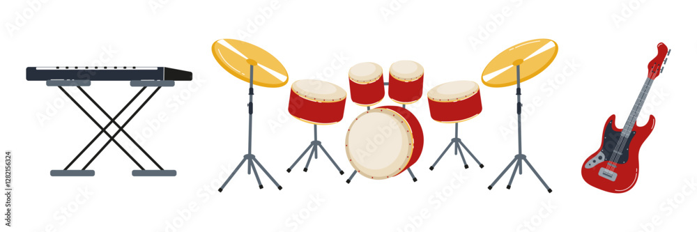 Fototapeta premium Musical instruments displayed on a plain background for a creative project or event