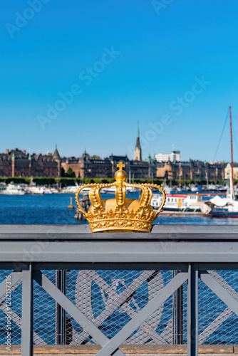 Canvas Print Skeppsholmsbron's crown close-up on the bridge in Stockholm, Sweden