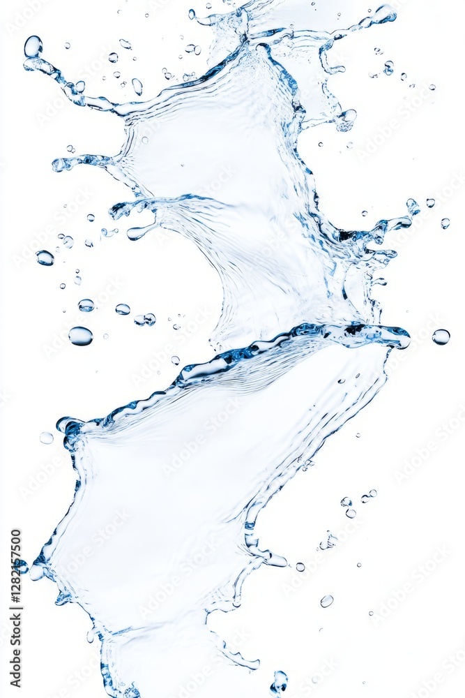 Clean water splashing making elegant shapes on light blue background Clean water splashing making elegant shapes on light blue background