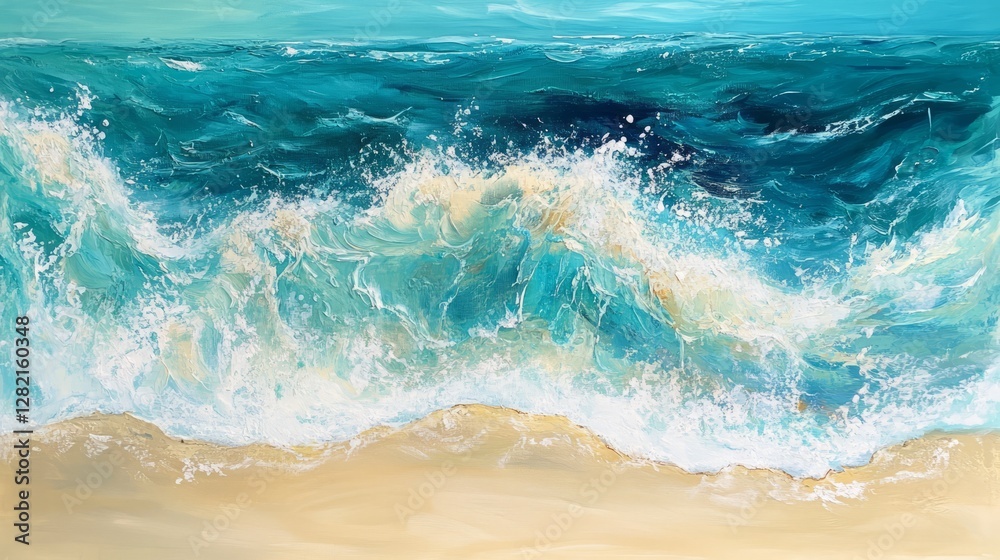Turquoise ocean waves washing onto sandy beach, bright and serene, tropical atmosphere, vibrant and inviting, high detail, summer vacation vibes Turquoise ocean waves washing onto sandy beach, bright and serene, tropical atmosphere, vibrant and inviting, high detail, summer vacation vibes