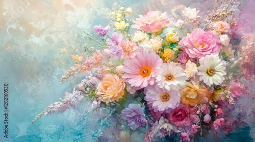 Wallpaper Mural vibrant bouquet of pastel flowers, dynamic and romantic composition, soft and radiant tones, textured and cheerful design, dreamy and inviting atmosphere Torontodigital.ca