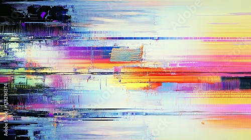 vibrant glitch patterns with bold chromatic hues, dynamic and artistic composition, textured and futuristic design, glowing and radiant atmosphere