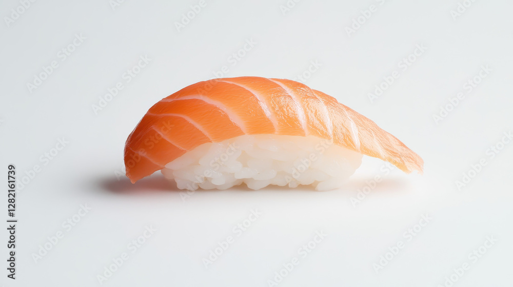 Fresh Salmon Sushi on White Background for Culinary Presentations Fresh Salmon Sushi on White Background for Culinary Presentations
