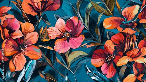 Wallpaper Mural vivid botanical motifs with bold contrasts and vibrant highlights, artistic and vibrant composition, textured and radiant design, bold and modern tones Torontodigital.ca