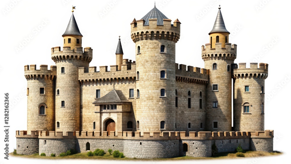 Medieval Castle, Stone Structure, Isolated on White Medieval Castle, Stone Structure, Isolated on White