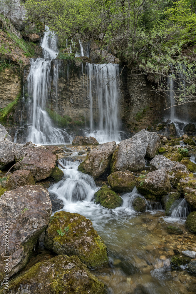 Cascades de la Doria au printemps, massif des Bauges , Saint Jean d' Arvey , Savoie , Alpes France Cascades de la Doria au printemps, massif des Bauges , Saint Jean d' Arvey , Savoie , Alpes France