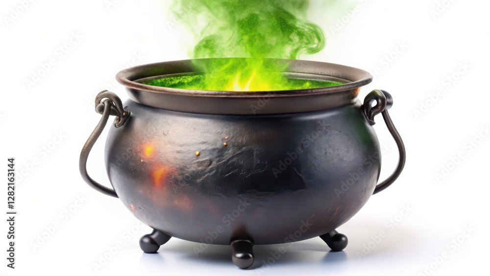 Cauldron with Green Smoke on White Background Cauldron with Green Smoke on White Background