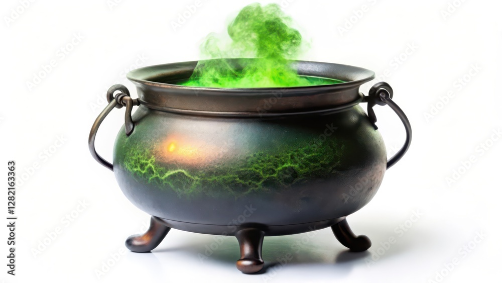 Cauldron with Green Smoke on White Background