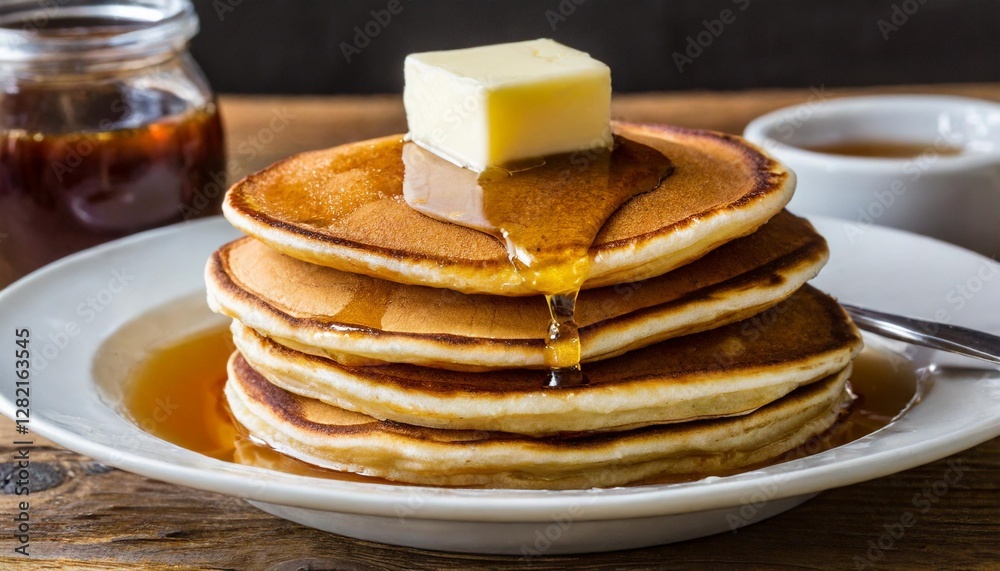 Breakfast Delight: A Stack of Pancakes with Syrup and Butter Breakfast Delight: A Stack of Pancakes with Syrup and Butter