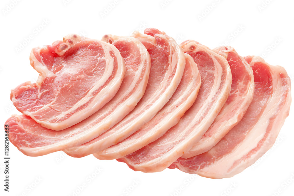 Set raw slices pork meat, isolated on transparent background cutout, in a PNG Set raw slices pork meat, isolated on transparent background cutout, in a PNG