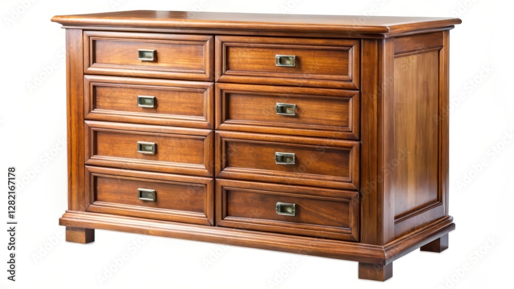 Eight-Drawer Wooden Chest on White Background Eight-Drawer Wooden Chest on White Background