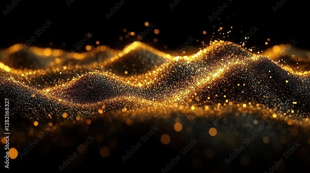 Abstract golden particle waves on a dark background Abstract golden particle waves on a dark background