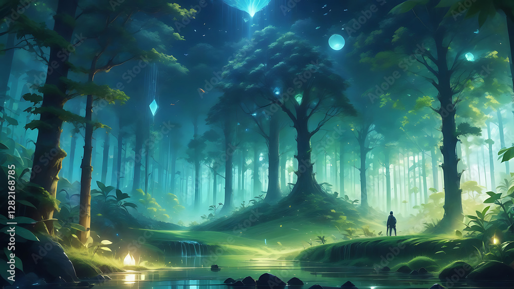 Obraz premium green forest in the night