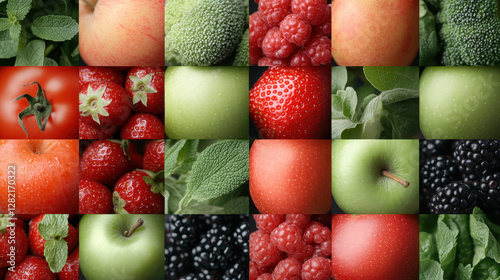 Fresh Fruits and Vegetables Collage Displaying Vibrant Colors and Textures