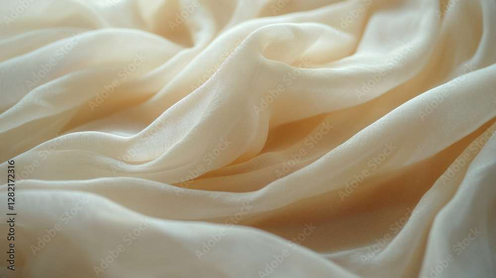 Closeup view of soft cream-colored Tencel fabric draped over table. Smooth texture, subtle light reflections, and gentle folds convey luxury, sustainability, and modern elegance.
Closeup view of soft cream-colored Tencel fabric draped over table. Smooth texture, subtle light reflections, and gentle folds convey luxury, sustainability, and modern elegance.
