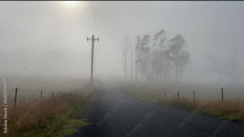 Misty field time-laps tar road Misty field time-laps tar road