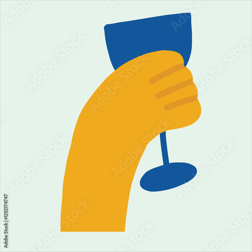 flat design hand and blue glass