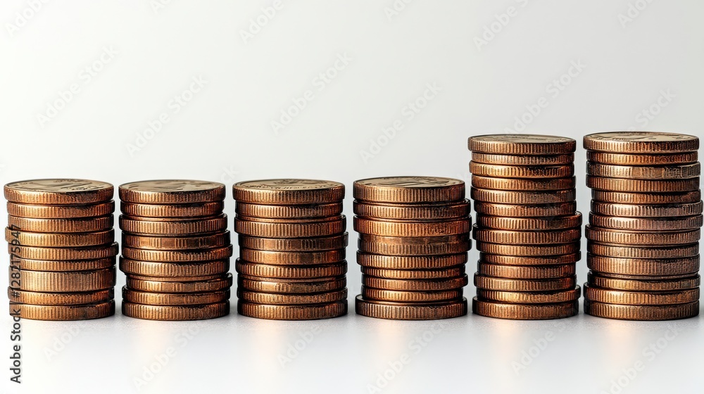 Stacked coins showcasing gradual increase in height, symbolizing financial growth and investment