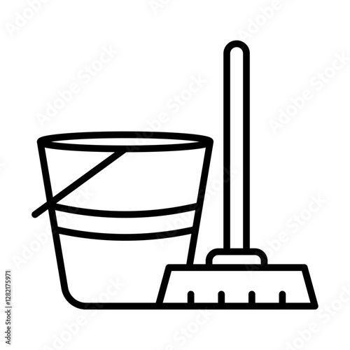 besom with stick and pail icon simple vector symbol