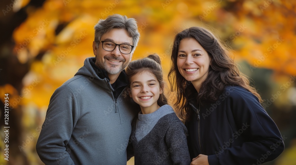 family posing with their children, smiling against a backdrop of a vibrant autumn forest. family posing with their children, smiling against a backdrop of a vibrant autumn forest.