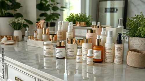 Luxury Skincare Collection Displayed on a Marble Vanity