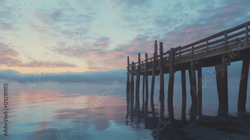 Wallpaper Mural Tranquil Pier Embracing Dawn Reflections with Weathered Wood and Gentle Waves in Serene Landscape Torontodigital.ca