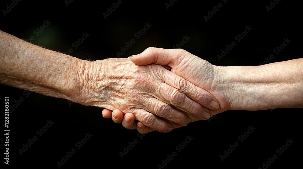 Fototapeta premium Elderly hands shake, outdoor setting, showing support and care