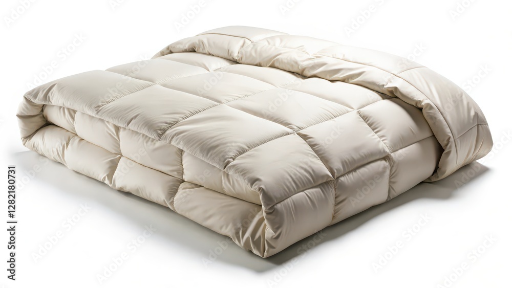 Obraz premium Beige Quilted Blanket on White Background