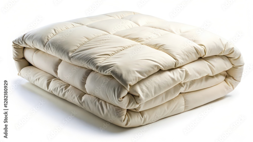 Obraz premium Cream-Colored Comforter on White Background