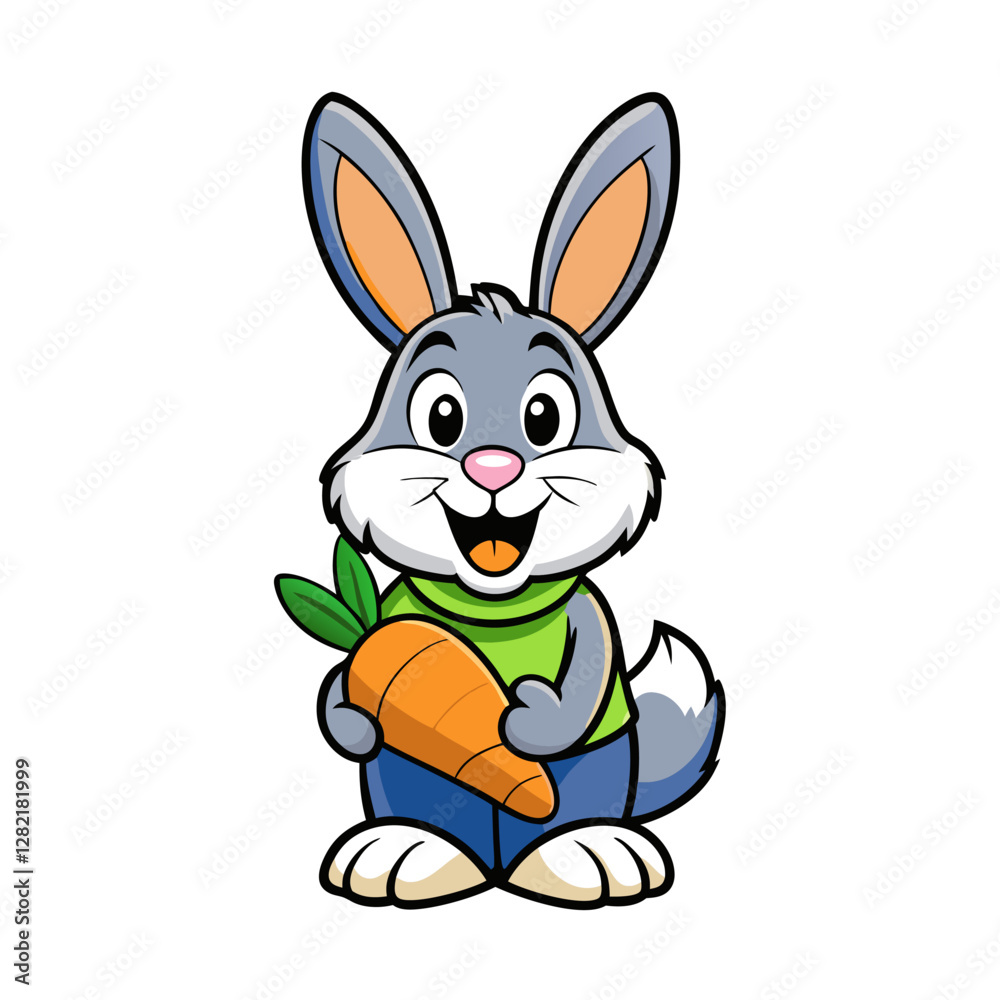 Obraz premium Adorable Bunny Holding a Carrot - Cute Vector Illustration, Cartoon, Clipart & Line Art, Cute bunny holding a carrot vector illustration, perfect for clipart, cartoons, and line art designs.