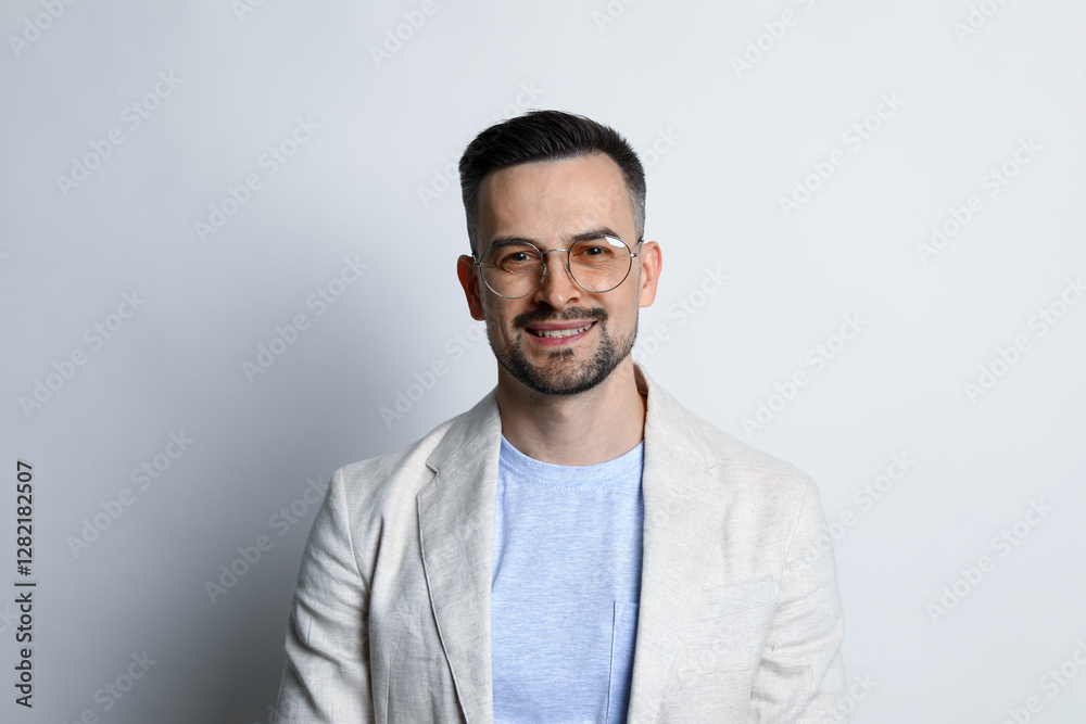 Portrait of handsome middle aged man on light background Portrait of handsome middle aged man on light background
