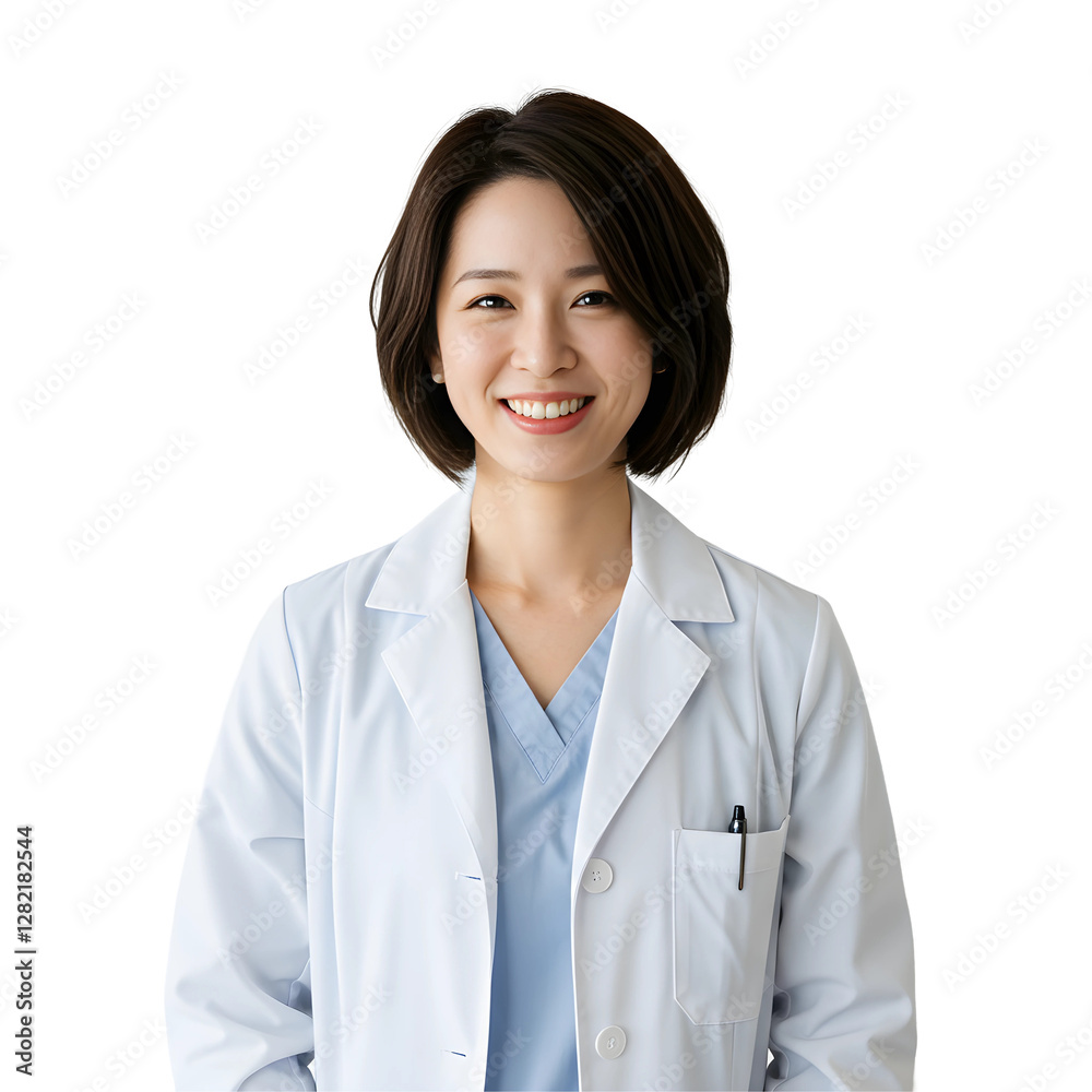 portrait of smiling female doctor isolated on transparent background, PNG, cutout, closeup portrait of smiling female doctor isolated on transparent background, PNG, cutout, closeup