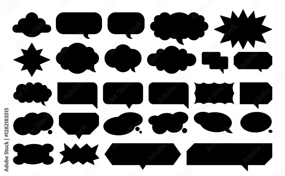 Set of vector speech bubble labels. Retro color special offer design elements, chat emblem, black callout
