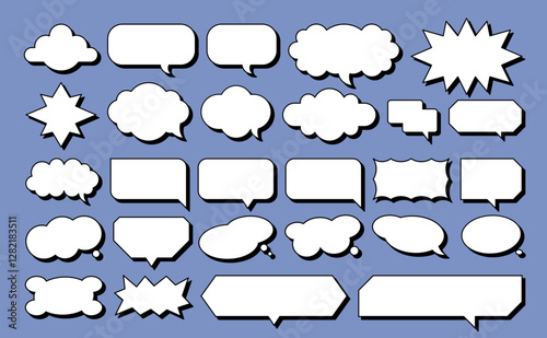 Set of vector speech bubble labels. Retro color special offer design elements, chat emblem, black callout