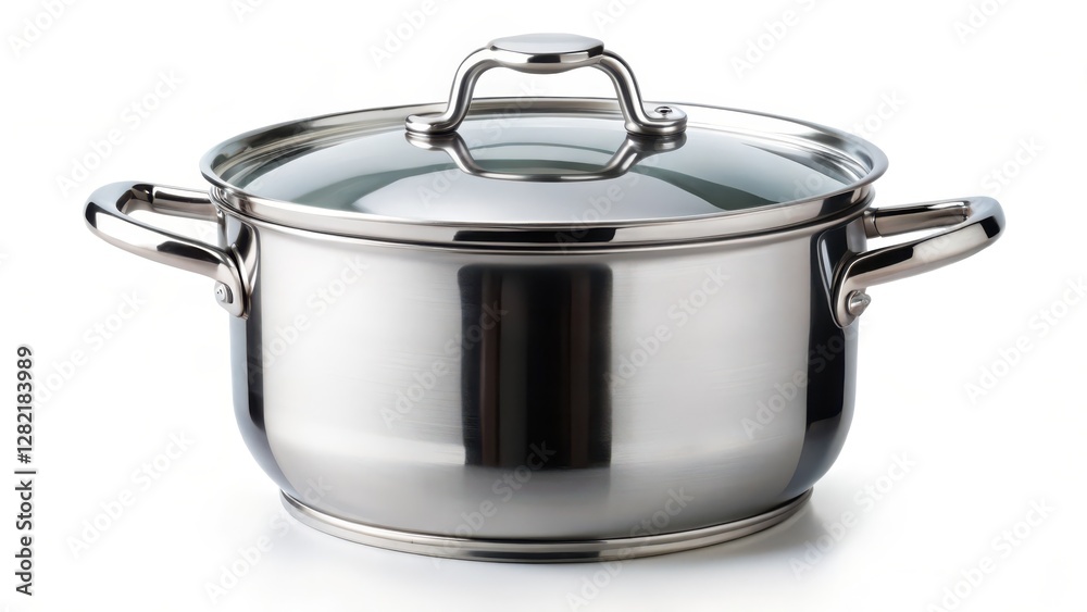 Stainless Steel Stock Pot with Lid on White Background Stainless Steel Stock Pot with Lid on White Background