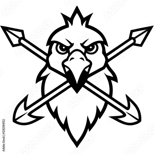 Majestic Bald Eagle Clutching Arrows - Powerful Vector Illustration, Clipart & Line Art, Powerful bald eagle clutching arrows in its talons, ideal for vector clipart, emblems, and line art.
