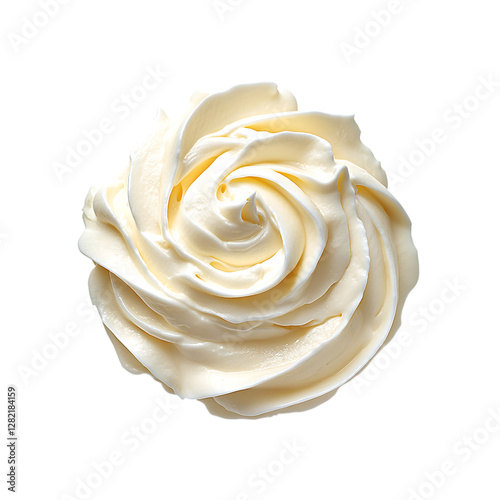Swirl of whipped cream in a rose shape on a light gray background