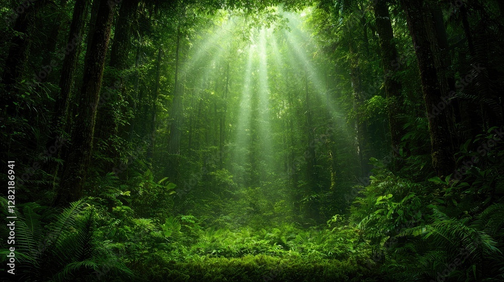 Obraz premium Sunlight Piercing Lush Rainforest Canopy