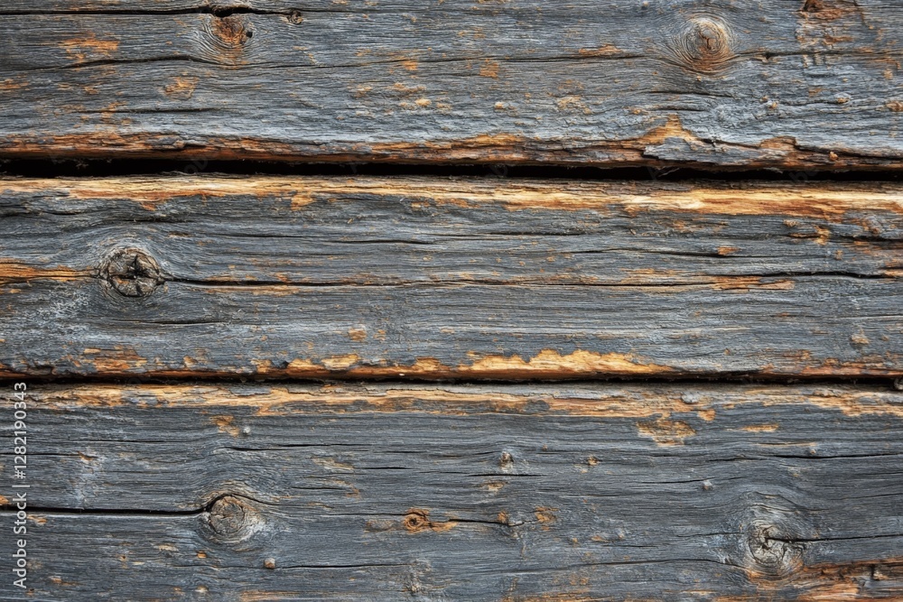 Obraz premium Weathered wooden planks reveal rustic charm and history in an outdoor setting during daylight