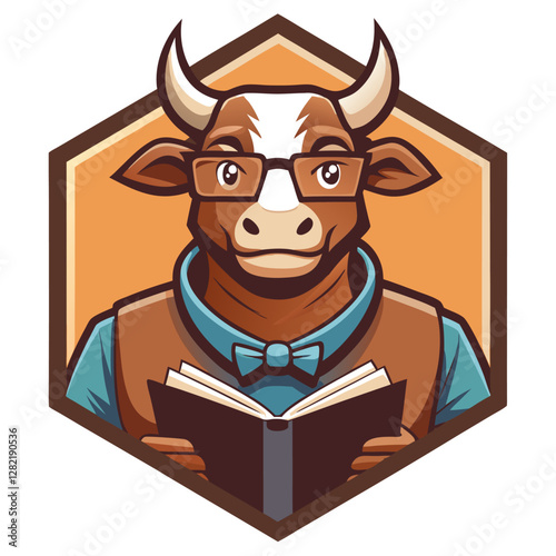 Brown Cow with Bell - Vector Illustration, Clipart & Line Art on White Background, Brown cow with a bell vector illustration, perfect for clipart, cartoons, and line art designs.