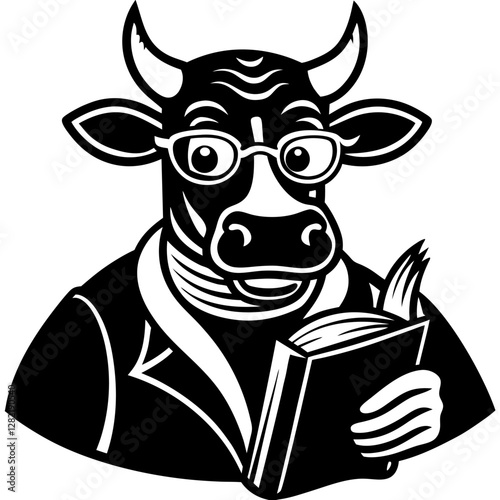 Brown Cow with Bell - Vector Illustration, Clipart & Line Art on White Background, Brown cow with a bell vector illustration, perfect for clipart, cartoons, and line art designs.