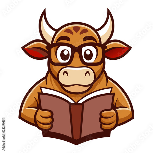 Brown Cow with Bell - Vector Illustration, Clipart & Line Art on White Background, Brown cow with a bell vector illustration, perfect for clipart, cartoons, and line art designs.