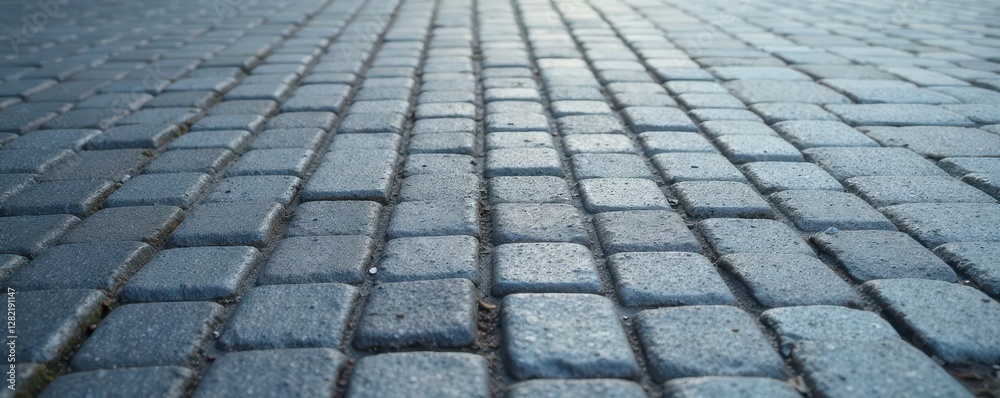 Fototapeta premium Gray sett pavement, textured background Close-up view showing detail , weathered, landscape