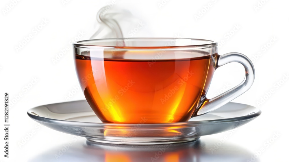 Hot Tea in Glass Cup on Saucer Hot Tea in Glass Cup on Saucer
