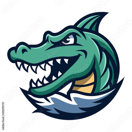 Crocodile with Sharp Teeth Emerging from Water – Vector Illustration, Clipart & Line Art,  Crocodile with sharp teeth emerging from water – vector illustration, clipart, and line art design.