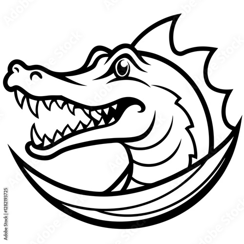 Crocodile with Sharp Teeth Emerging from Water – Vector Illustration, Clipart & Line Art,  Crocodile with sharp teeth emerging from water – vector illustration, clipart, and line art design.
