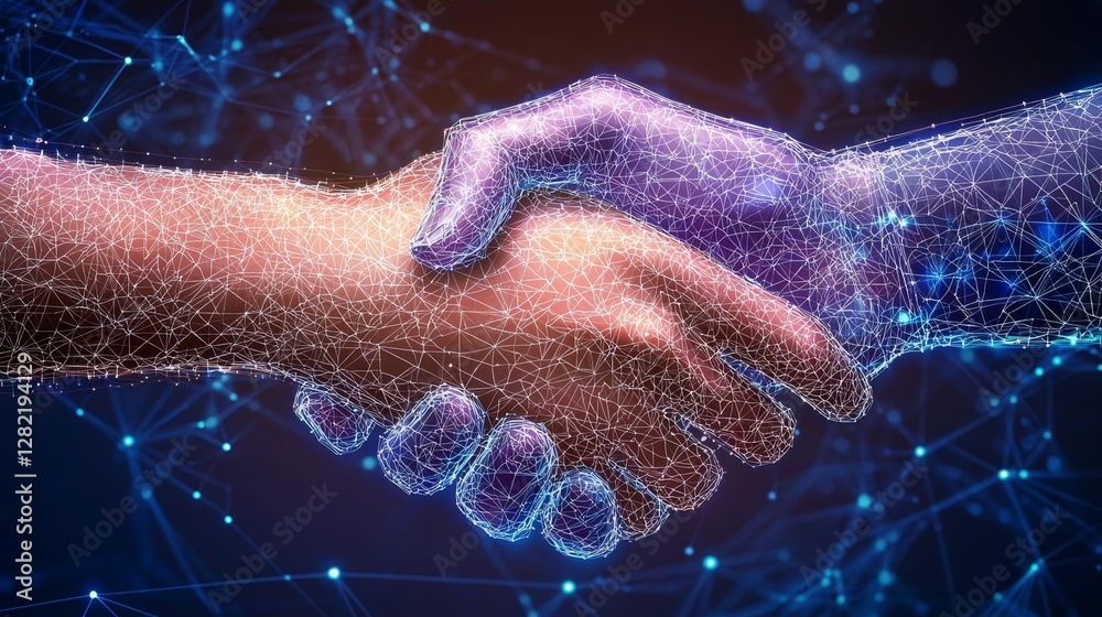 Fototapeta premium Digital Handshake Symbolizing Technology and Collaboration in Modern Innovation