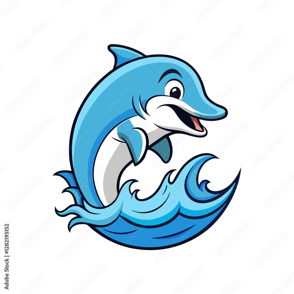 Obraz premium Dolphin Jumping Out of Water Vector Illustration – Cartoon, Clipart & Line Art Design, Dolphin jumping vector illustration, cartoon clipart, and line art design on a white background.