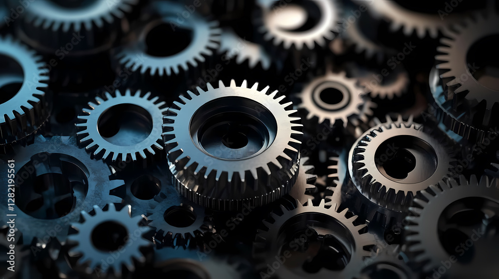 Mechanical Gears in Deep Gray on Black Background Mechanical Gears in Deep Gray on Black Background