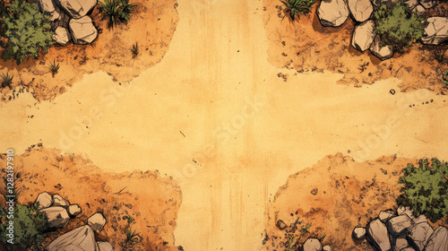 Obraz na płótnie Desert Crossroads with Dry Landscape and Rocky Terrain Background w salonie